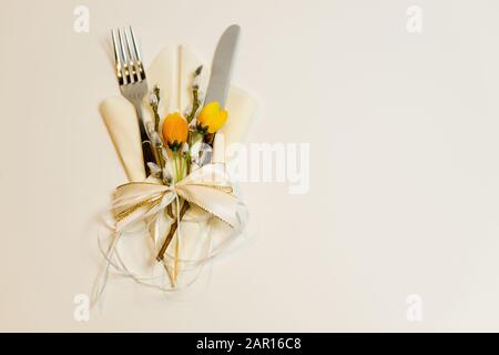 spring-like cutlery set Stock Photo