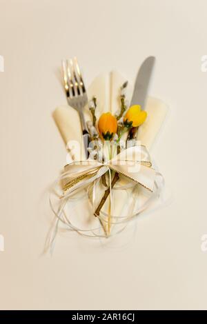 spring-like cutlery set Stock Photo