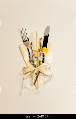 spring-like cutlery set Stock Photo