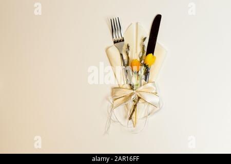 spring-like cutlery set Stock Photo
