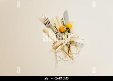 spring-like cutlery set Stock Photo