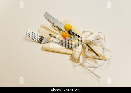 spring-like cutlery set Stock Photo