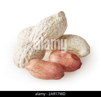 Raw peanuts isolated on white background with clipping path Stock Photo