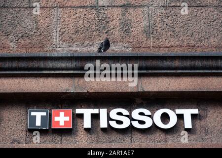 Russia Moscow 2019 06 17 Tissot logo and sign on a building