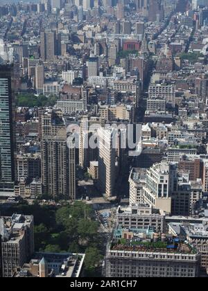 New York, USA - May 31, 2019:  View from the Empire State Building on 5th avenue and Broadway near the Flatiron Building. Stock Photo