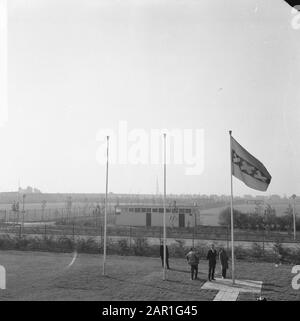 Two sports parks, next Saturday by Alderman Carriage opened  New sports park Locks Date: 22 October 1965 Location: Amsterdam, Noord-Holland Keywords: sports accommodations, flags Stock Photo