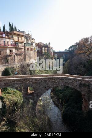 Romanesque bridges of Caldes de Montbui. Medieval roman village in Catalonia, Spain