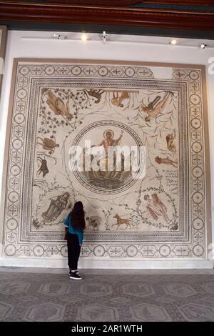 'The Triumph of Neptune' an ancient Roman mosaic from La Chebba, Tunisia, 2nd Century AD, displayed in the Bardo National Museum, Tunis, Tunisia. Stock Photo