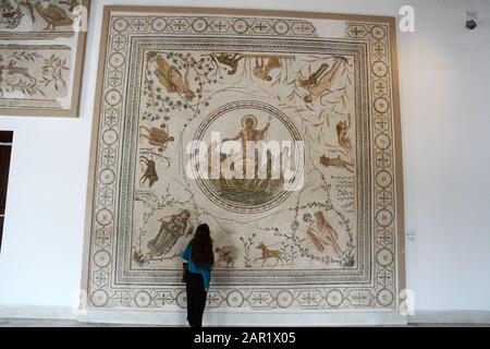 'The Triumph of Neptune' an ancient Roman mosaic from La Chebba, Tunisia, 2nd Century AD, displayed in the Bardo National Museum, Tunis, Tunisia. Stock Photo