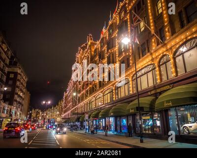 LONDON, UNITED KINGDOM - Oct 09, 2017: LONDON, UK - OCTOBER 9, 2017: The famous Harrods department store at Knightsbridge in London, UK. Harrods is th Stock Photo