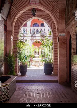 MARRAKECH, MOROCCO - Jun 03, 2018: MARRAKECH, MOROCCO. 2 JUNE 2018: Old streets of Marrakech medina district in Morocco Stock Photo