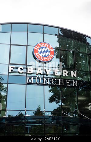 MUNICH, GERMANY - Oct 04, 2019: Headquarter of world known german football soccer club of Bundesliga and Champions League FC Bayern Munich Stock Photo