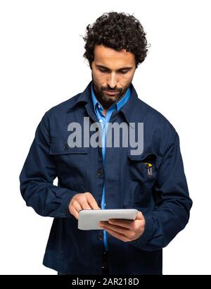 Construction specialist using a tablet computer Stock Photo