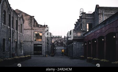 Beijing, China - December 29 2018: View of traditional hutong, place that keeps the real culture and history of the city. Stock Photo