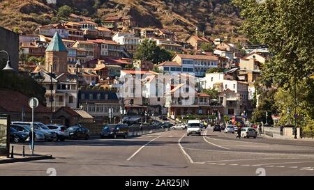 TBILISI, GEORGIA - Sep 24, 2019: A cluster of hotels near the old