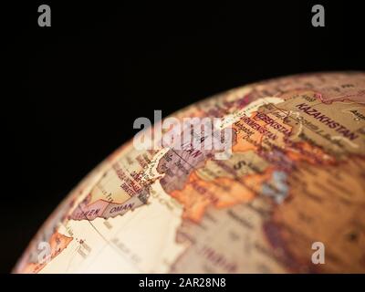 Globe with focus on the Persian gulf and Iran Stock Photo