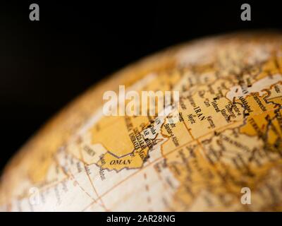 Globe with focus on the Persian gulf and Iran Stock Photo
