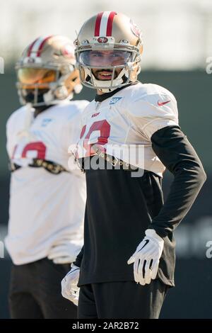 San Francisco 49ers wide receiver Dante Pettis (18) during practice in preparation for Super Bowl LIV at the SAP Performance Center, Friday, Jan. 24, 2020, in Santa Clara, California. (Photo by IOS/ESPA-Images) Stock Photo