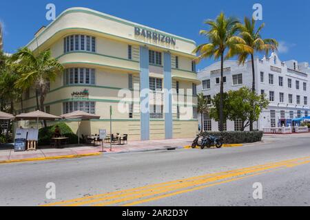 Ocean Drive and Art Deco architecture, Miami Beach, Miami, Florida, United States of America, North America Stock Photo