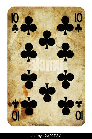 Ten of Clubs Vintage playing card - isolated on white (clipping path included) Stock Photo