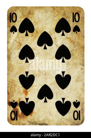 Ten of Spades Vintage playing card - isolated on white (clipping path included) Stock Photo