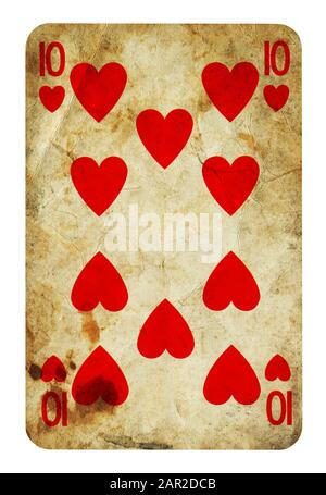 Ten of Hearts Vintage playing card - isolated on white (clipping path included) Stock Photo