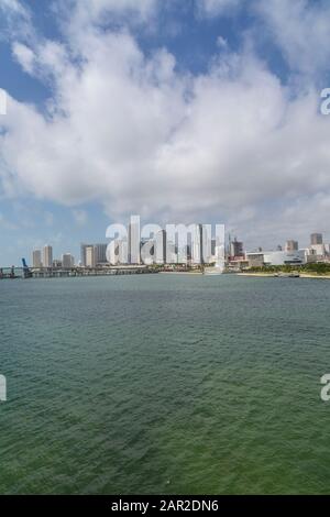 View of Downtown from Mac Arthur Causeway, Miami Beach, Miami, Florida, United States of America, North America