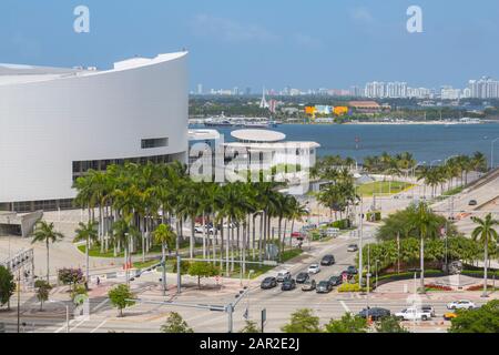 American Airlines Arena & South Beach in Downtown Miami, Miami, Florida, United States of America, North America Stock Photo