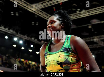 Jamaica’s Kadie-Ann Dehaney during Vitality Netball Nations Cup match at The Copper Box, London. Stock Photo