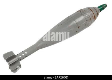 Soviet army 120 mm mortar shell type 1938 year isolated on white background Stock Photo