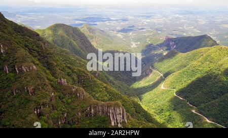 Serra Do Rio Do Rastro, Santa Catarina, Brazil - January 6, 2020:  View from the top made by drone from the Serra do Rio do Rastro in Santa Catarina b Stock Photo