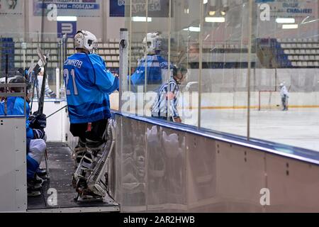 hockey players on the bench Stock Photo