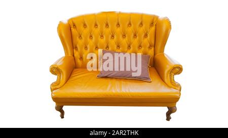 beautiful leather golden sofa isolated on white Stock Photo
