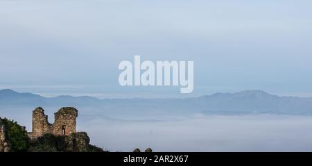Views form a castle ruins on the top of the mountain Stock Photo
