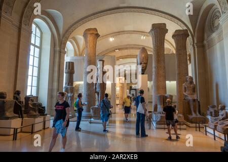 The Temple Gallery of Egyptian antiquities in the Sully Wing of the Louvre Museum (Musée du Louvre) in Paris, France Stock Photo