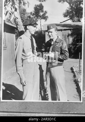 Recruits of ML-KNIL (Military Aviation Royal Dutch Indian Army) in training at Camp St. Ives Bradfield Park near Sydney (New South Wales). Two Dutch instructors: Sergeant Zeelen (right) and Sergeant Willemse, both from Bandoeng Date: July 1945 Location: Australia, Sydney Keywords: army, soldiers, trainings, Second World War Personnel: Willemse, [...], Zeelen, [...] Stock Photo