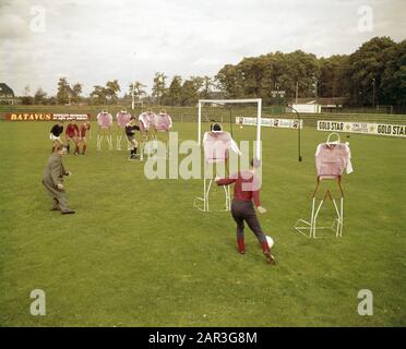 Training football with dolls on the field for defense Annotation: Football club: HVC. Location: Sportpark Birkhoven Date: undated Location: Amersfoort Keywords: sports, trainings, football Stock Photo