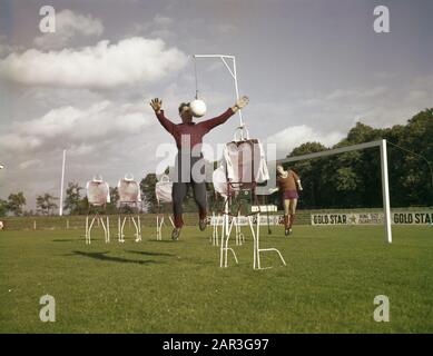 Training football with dolls on the field for defense Annotation: Football club: HVC. Location: Sportpark Birkhoven Date: undated Location: Amersfoort Keywords: sports, trainings, football Stock Photo