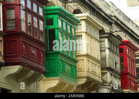 Traditional window boxes in Sliema, Malta Stock Photo