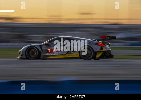 Daytona Beach, Florida, USA. 25th Jan, 2020. The Corvette Racing Corvette C8.R car races for position for the Rolex 24 At Daytona at Daytona International Speedway in Daytona Beach, Florida. (Credit Image: © Logan Arce/ASP) Stock Photo