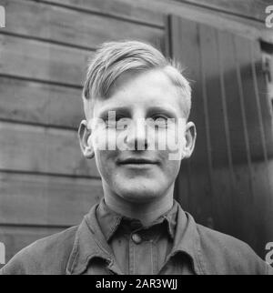 The work of the Stichting War Foster Children on the care of children of N.S.B.-ers  Portrait of a blonde boy Date: October 1945 Keywords: education, World War II Stock Photo