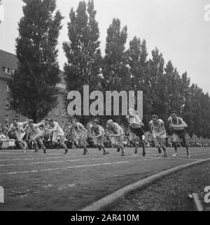 International athletics competition at the cinder track Date: July 15, 1946 Keywords: Athletics Competition Stock Photo