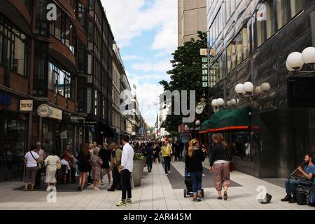 STOCKHOLM, SWEDEN - Aug 02, 2019: People walking through the main shopping district, pedestrian area in the city center of Stockholm, Sweden Stock Photo