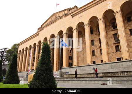 TBILISI, GEORGIA - Sep 25, 2019: Georgia Parliament building on Rustaveli Avenue in Tbilisi, Georgia. Stock Photo