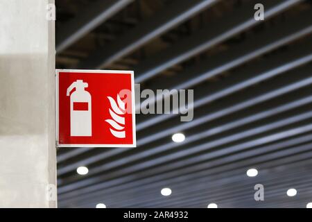 Signboard showing the point of installing a fire extinguisher. Stock Photo