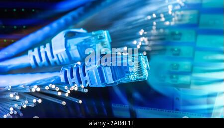 network cables with fiber optical abstract background Stock Photo