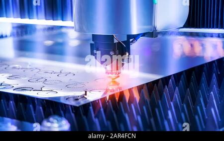 laser cutting machine controller by CNC program Stock Photo