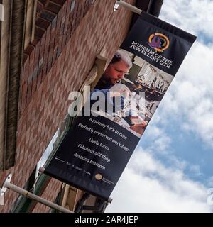 BIRMINGHAM, UK - 05/28/2019:  Banner sign for the Museum of the Jewellery Quarter in Vyse Street Stock Photo