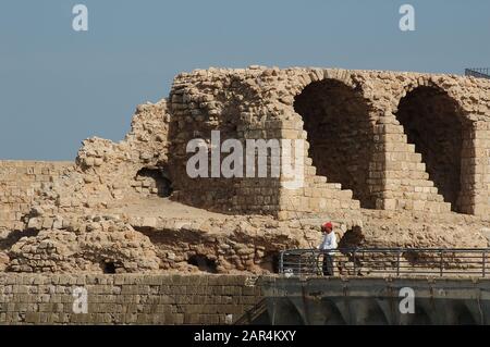 Remains of the old city wall, Acco, Israel Stock Photo