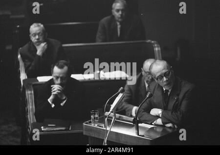 First Chamber dealt with a statement by Mr Hendrik Adams van de Boerenparij  One of the MPs carries the word Date: 4 October 1966 Location: The Hague, Zuid-Holland Keywords: members of the parliament politicians Stock Photo